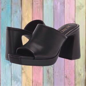 XOXO Black Leather Adelisa Platform Peep Square Toe Slide Heels NWOT